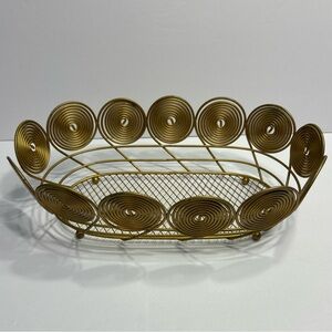 Vintage Brass Wire Coiled Metal Wicker Style Decorative Basket 12.25"x4”